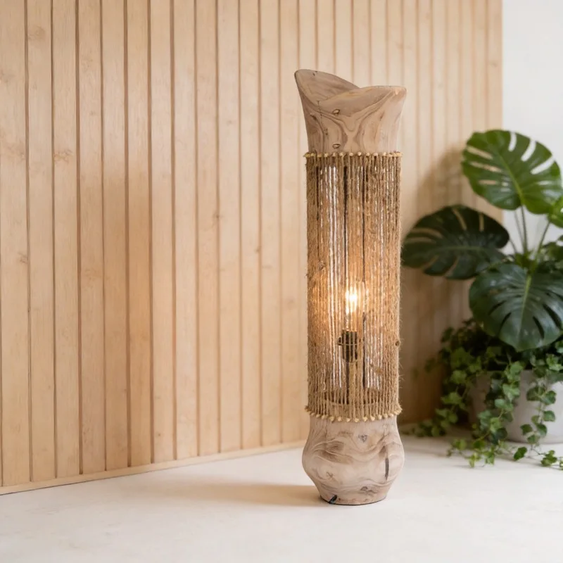 Handmade logs and hemp rope weaving craft floor lamps, pastoral warm home bed and breakfast hotel decorative lamps