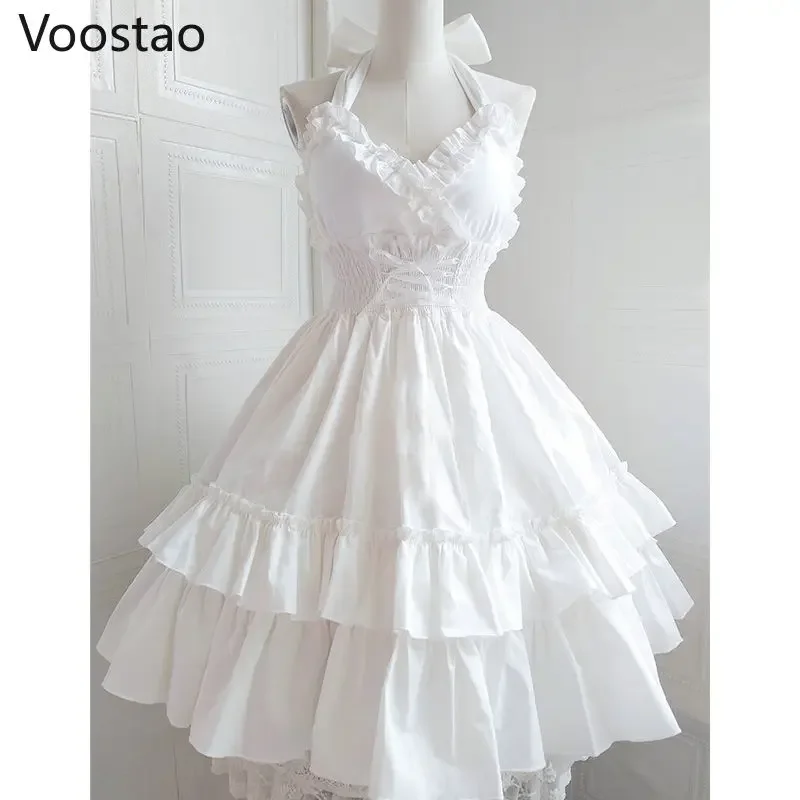 Vintage elegant Lolita JSK dress women sweet princess dancing party slim dresses feminine cute ruffles halter collar wedding dre