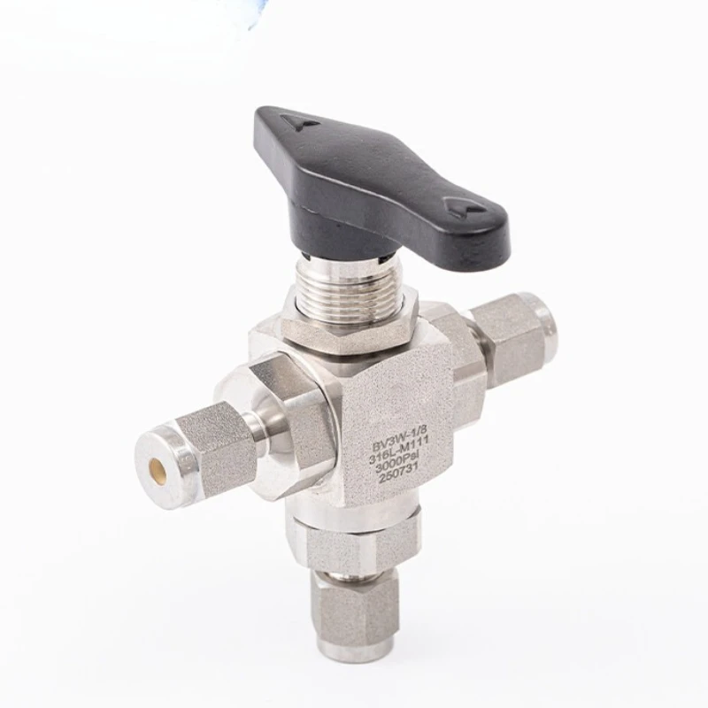 316L Stainless Steel T-Type Compression Tee Ball Valve,2-Way Switching Ball Valve 3000PSI 1/4in Fluid Control Pipeline Fitting