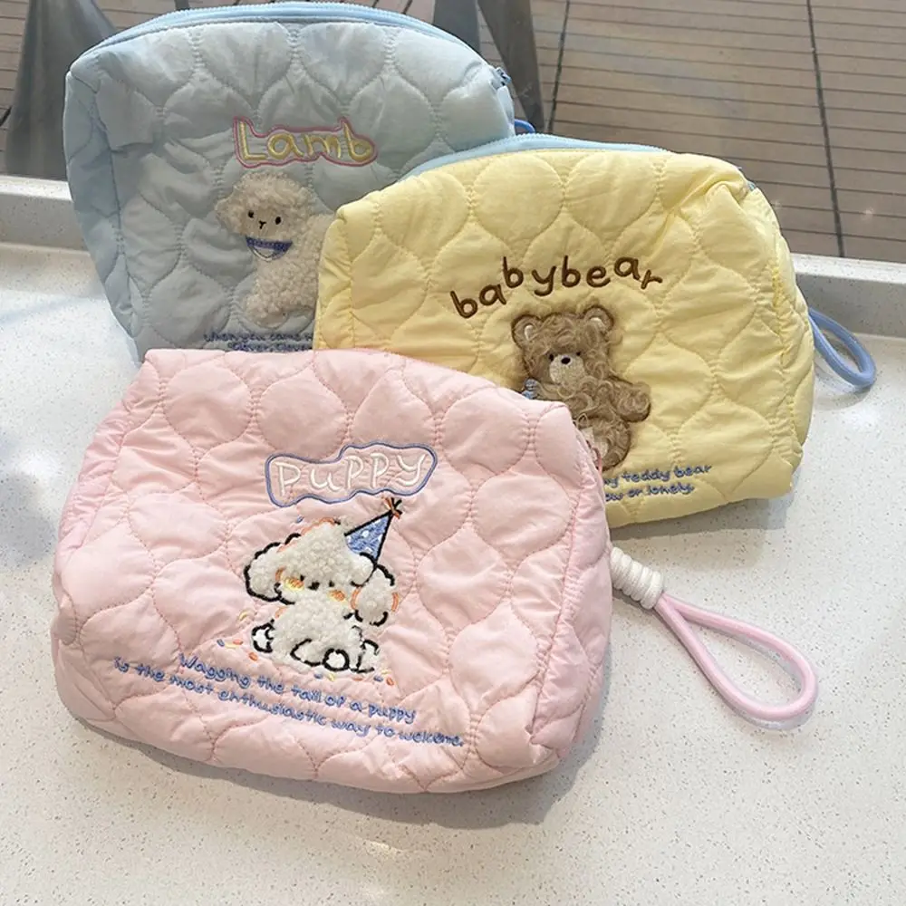 

Handbag Korean Style Puppy Embroidered Cosmetic Bag INS Soft Bear Storage Bag Large Capacity with Handle Make Up Pouch Bag Women