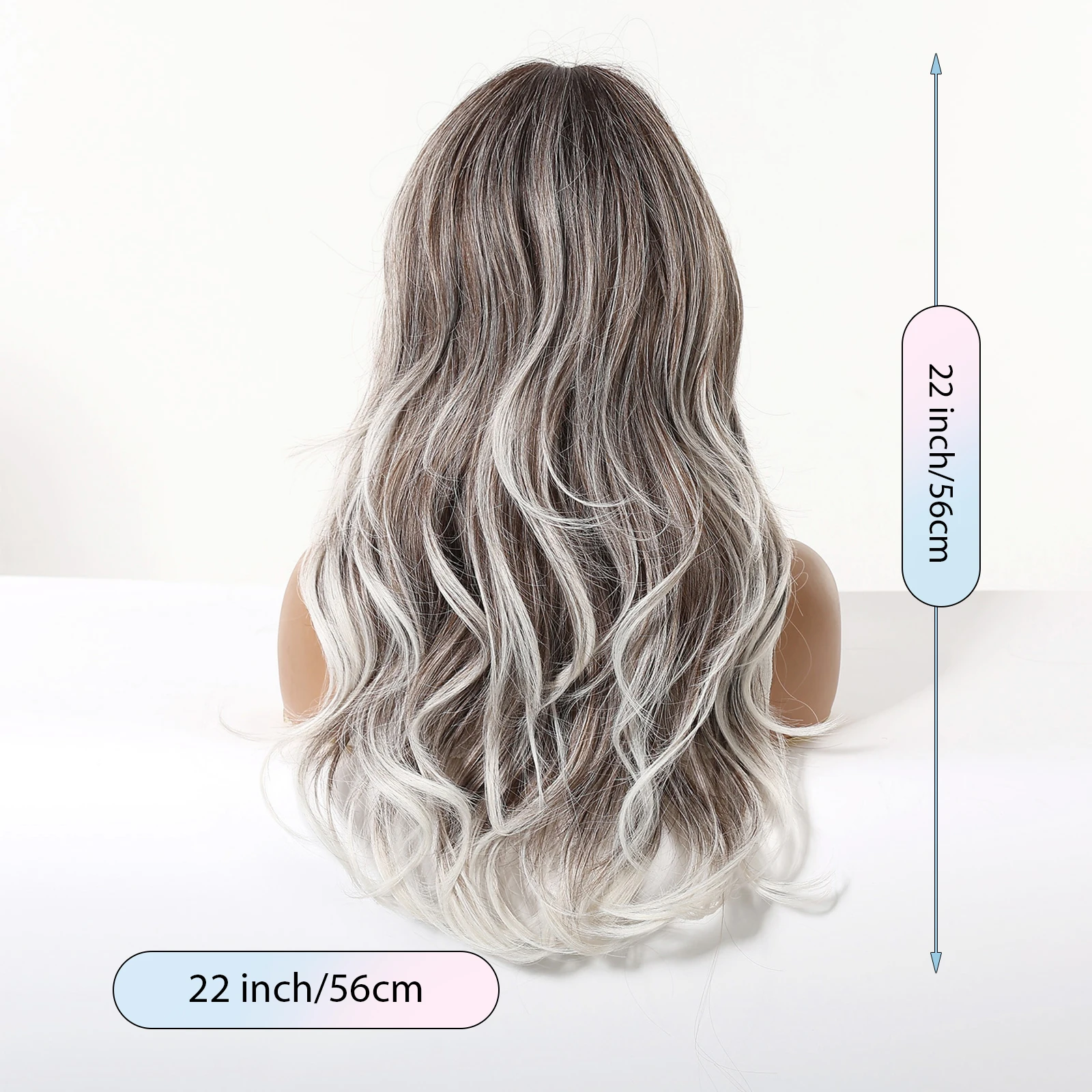 LOUIS FERRE Long Fluffy Wave Gray Gradient Wigs Lolita Cosplay Natural Ombre Synthetic Wigs for Women Heat Resistant Fibre Wigs