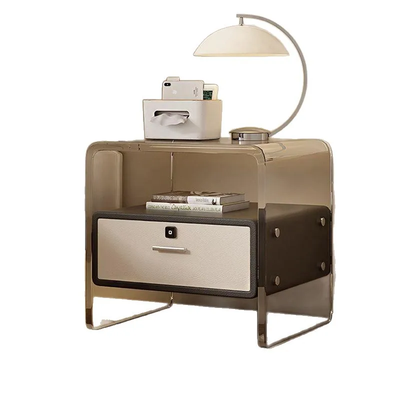 Acrylic suspended bedside table solid wood modern simple multi-function with fingerprint lock high value