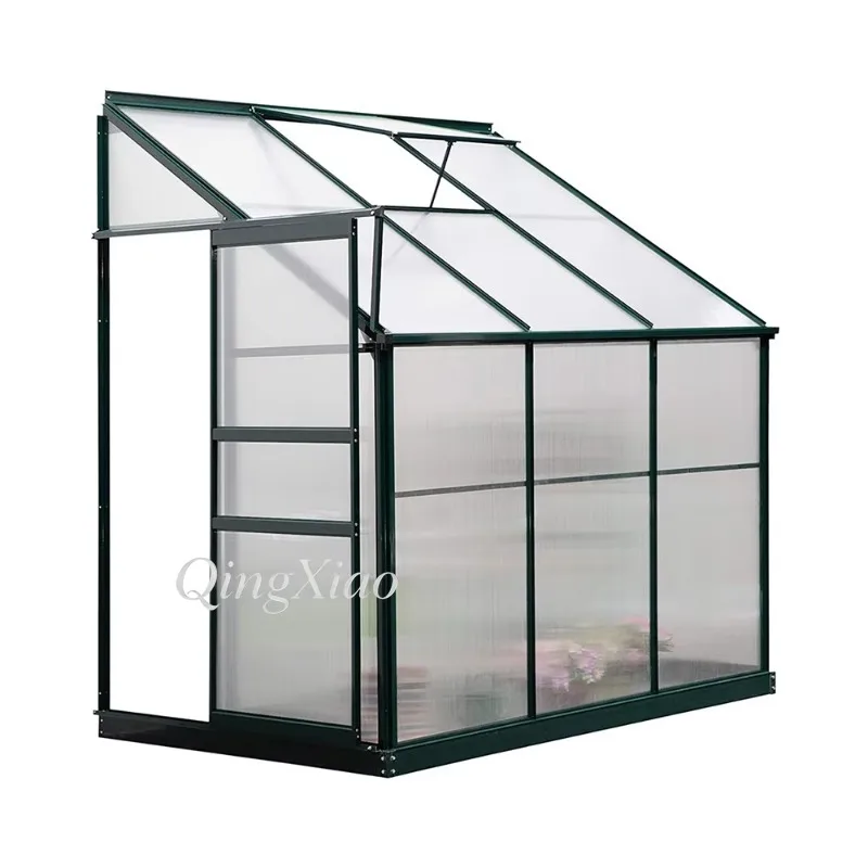 Lean-to Walk-in Greenhouse, Aluminum Frame Plant Shelter, Outdoor Garden Plant Growing House for Backyard Vegetables Flowers