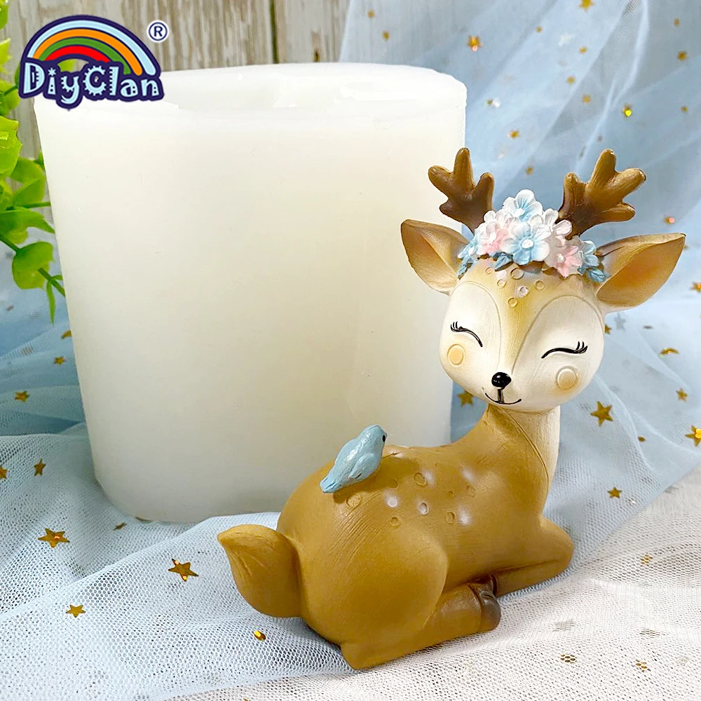 Sika Deer Silicone Mold For Cake Candle Decoration Handmade 3D Animal Chocolate Figures Polymer Clay Silicone Form Concrete