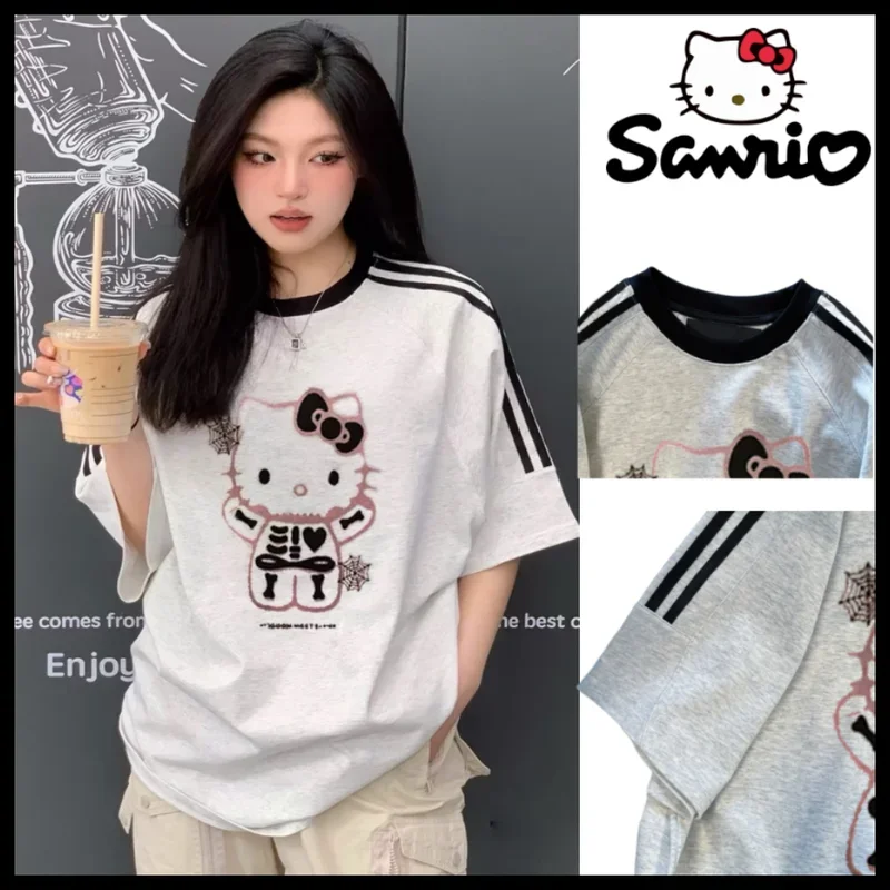 Sanurgente-T-shirt à manches courtes pour filles, haut confortable, dessin animé mignon, Hello Kitty, anime Kawaii, rick, vintage