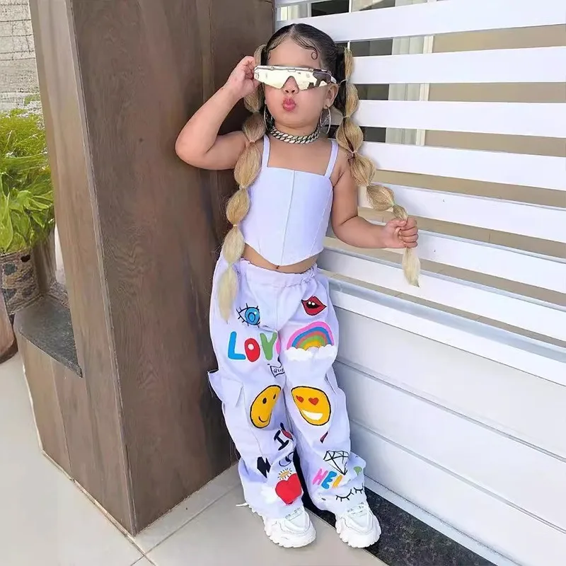 

New Fashion Casual Tube Top Suspender Cartoon Printed Pants Two-piece Set