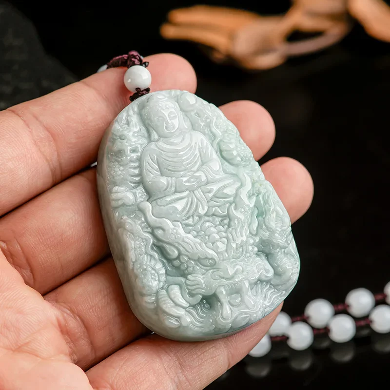 

Burmese Jade Buddha Pendant Jadeite Gemstones White Amulet Natural Necklaces Men Vintage Gifts for Women Necklace Jewelry