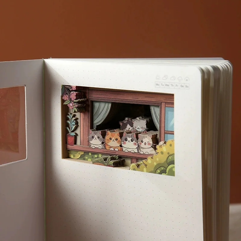 Niedliches Haustier Kätzchen 3D Hohlpapierschnitzerei Notizbuch A5 Cartoon Tagebuch Student Geschenk Notizblock Buch