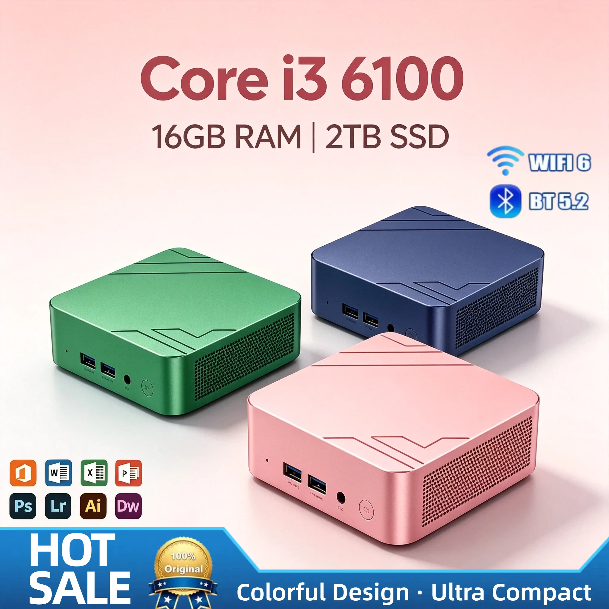 Intel Core i3-6100 Mini PC 16GB DDR4 1TB 2TB NVMe SSD WiFi6 BT5.2 Low Power Desktop Pro Max Plus Ultra Unit