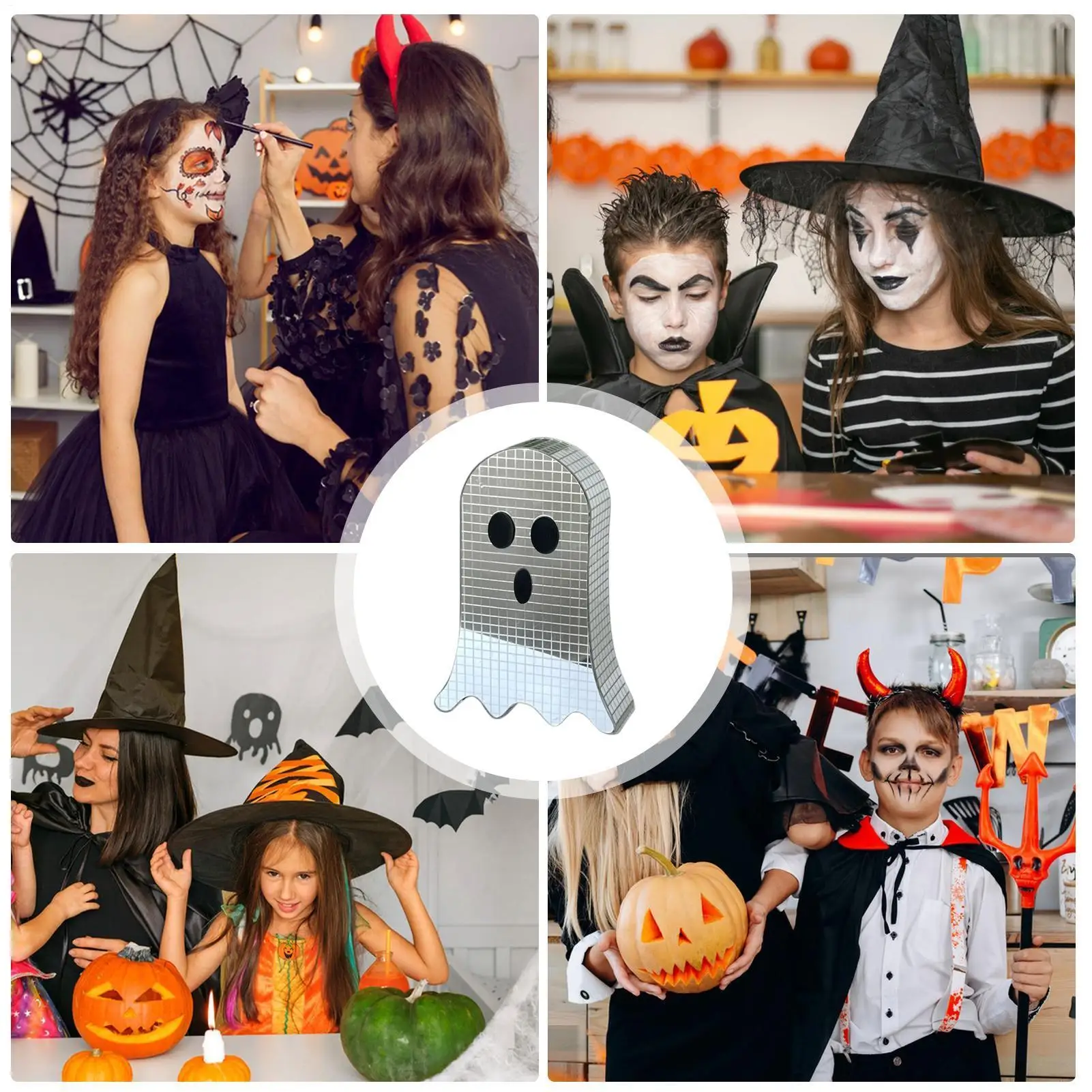 Halloween Disco Fantasma Specchio Decorazione da tavolo da discoteca Glitter Segno fantasma spettrale Decorazione natalizia spettrale per soggiorno camera da letto scaffale