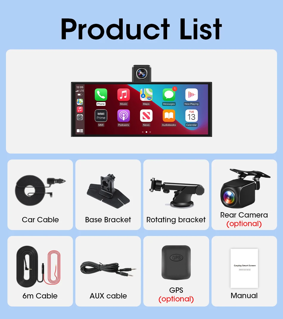 11,26 Zoll Dash Cam Auto DVR 4K Kamera Wireless Carplay Android Auto Touchscreen Dual Len Video Recorder Dashboard BT FM AUX GPS – Detail 21