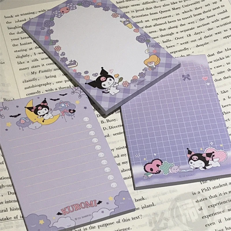 3pcs Kuromi Cartoon Stationery Memo Large Tearable Notebook Sticky Notes Message Notes Color Page Paper Student Notes Book