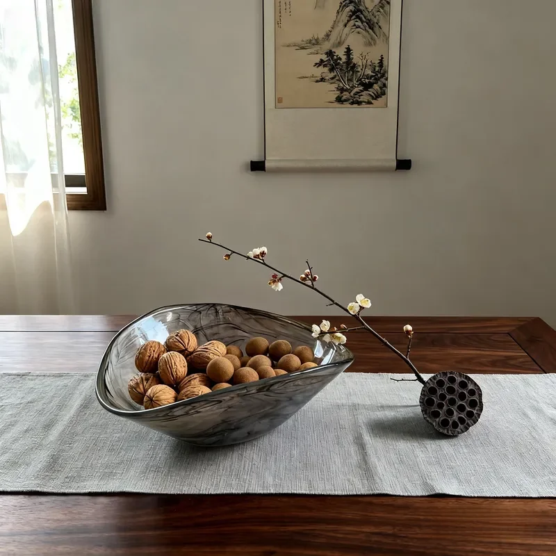 Yunwu Yuanbao Glass Salad Bowl Creative Fruit Plate Simple Storage Dish Designer Tableware for Home Kitchen Dining Room Decor