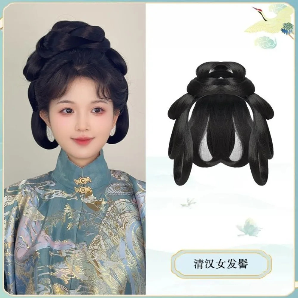 Complete Hanfu Wig System - All-in-One Ming/Tang Dynasty Hairpiece with Styling Pads & Decorations Traditional Chinese Hair Set