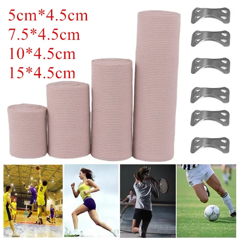 

1Roll Elastic Bandage Wrap with Clips Wound Dressing Outdoor Sports Sprain Treatment Bandage Tape for First Aid Kits Protect