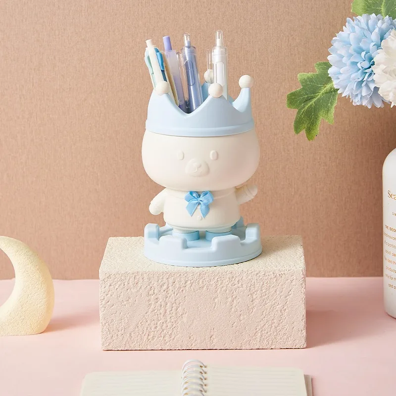 Desktop Pen Holder Crown Cartoon Desktop Stationery Storage Bucket Home Office Living Room Storage Box Student Pen Holder