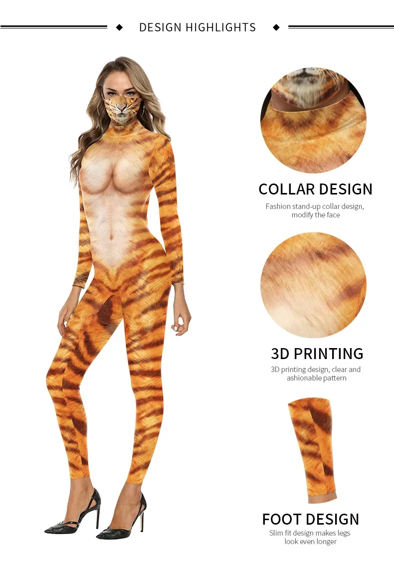 Men Women Creative Cosplay Animal Jumpsuit Catsuit Costumes Full 3D Print Tiger Leopard Elastic Party Bodysuits Stage Clothes