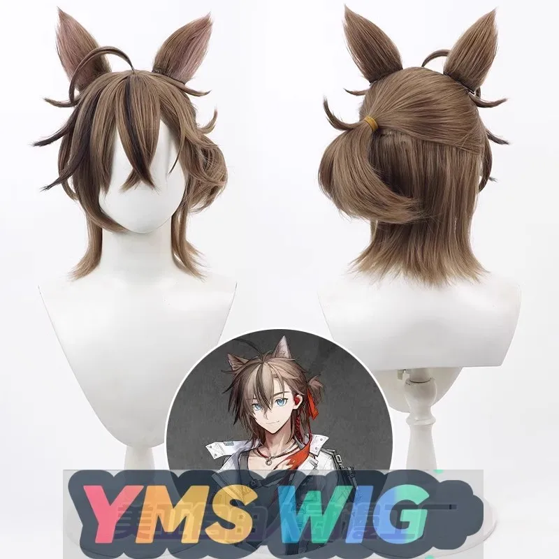 

【YMS WIG】Arknights Six-Star Operator, парик для косплея из нержавеющей стали, коричневая цельная коса в стиле кожи головы с ушками