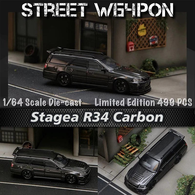 SW In Stock 1:64 Stagea GTR R34 Wagon Carbon Diecast Diorama Car Model Collection Miniature Toys Street Weapon