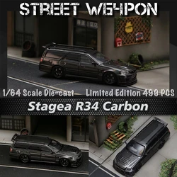 Diorama Car Model Collection, brinquedos em miniatura, arma de rua, vagão carbono, fundido, SW em estoque, 1:64, Stagea GTR R34