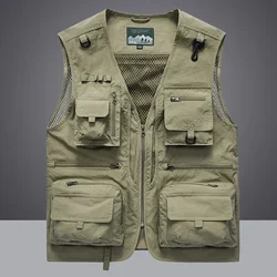 Summer Men Unloading  Vest Coat Casual Men's Photographer Waistcoat Mesh Work Sleeveless Jacket Tools Pocket Vest 6XL