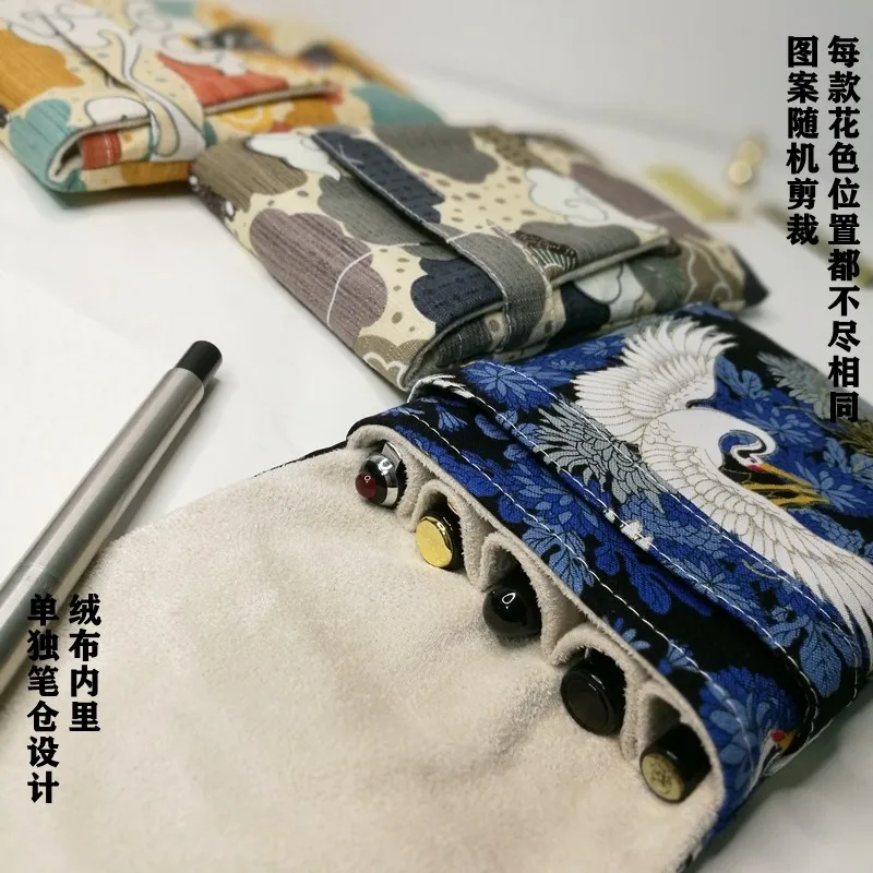High-quality Chinese-style Fabric 5-holes Pen Case With Multiple Holes, Portable Stationery Storage Bag