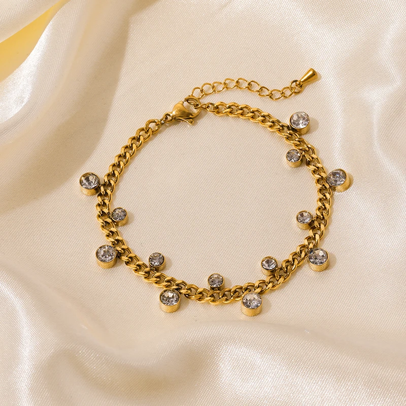 EILIECK 316L Stainless Steel Cubic Zircon Charm Bracelet For Women Trendy Gold Color Wrist Chain Waterproof Jewelry Holiday Gift