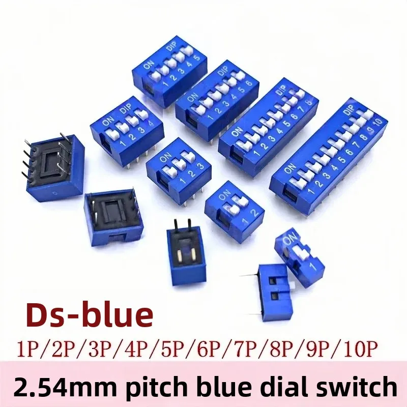 10PCS/Lot DS DIP Switch Positions 1P 2 3 4 5 6 8 10 12P Way 2.54mm Blue Snap Toggle Switch