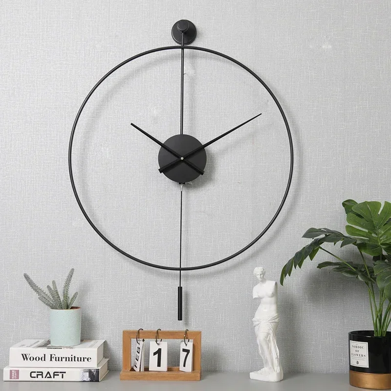 Nordic Modern Simple Large Wall Clock with Pendulum for Living Room, Dining Room & Bedroom Decoration, Silent, Golden/Black