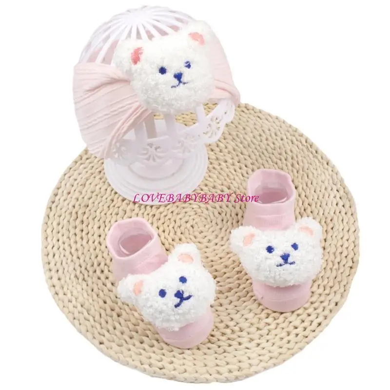Baby Headband Sock Set Infant Toddlers Socks Antislip Floor Socks 4XBC