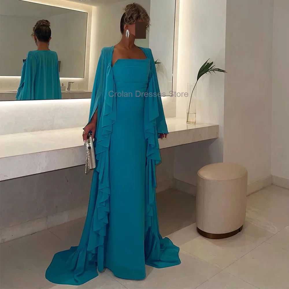 Strapless Formal Evening Dress Pleat Shawl Sleeveless Floor Length Elegant Chiffon Prom Gown Saudi Aribia Special Occasion Dress