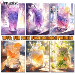 100% Fairy Dust Drill Diamond Painting Diy Fruit Cup Crystal Mosaic Embroidery Beverage Full Diamond Embroidery Kit Home Decor
