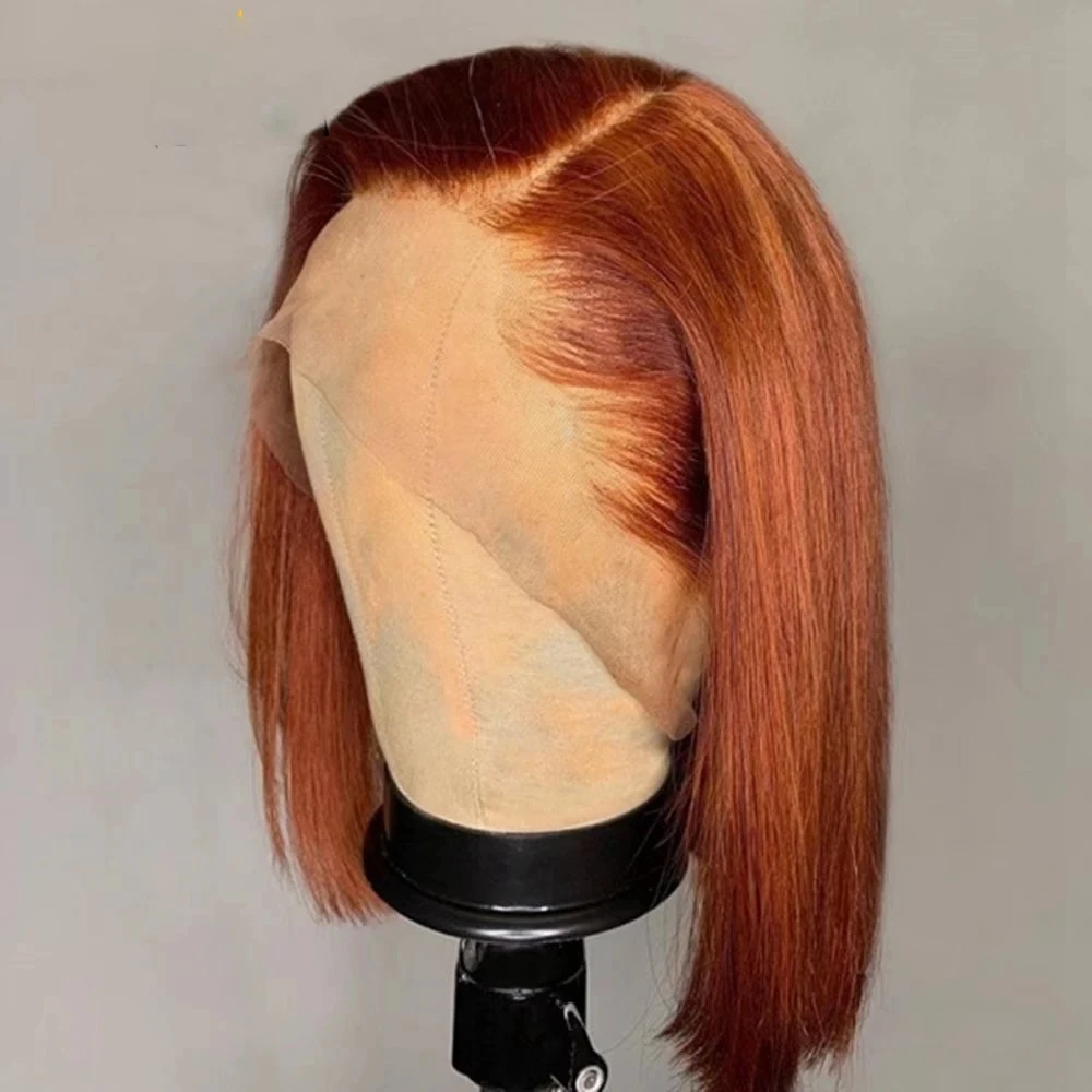 MXWIGS Soft Glueless Ginger Orange Bob Straight Synthetic Lace Front Wig For Women BabyHair 180%Density Preplucked Daily Cosplay