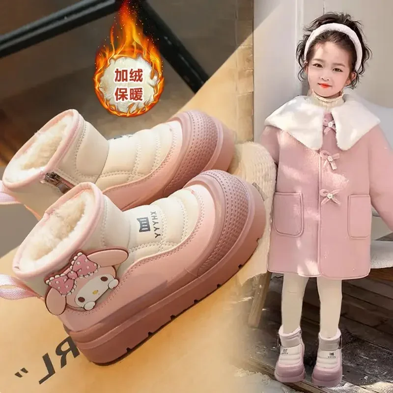 Sweet Kawaii Anime Kuromi Miniso Children Snow Boots Winter Fleece Warm Shoes Cotton Cute My Melody Lovely Gifts for Girls