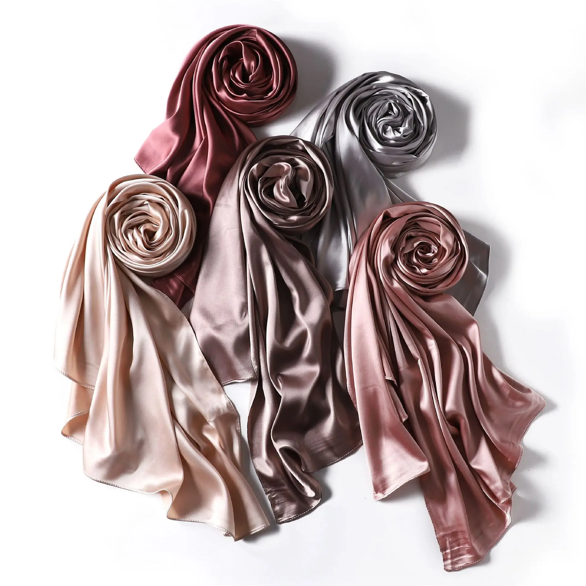 

1 Piece Soft Solid Plain Shiny Breathable Scarves muslim islamic Satin Malaysia Bandana tudung Scarf Shawls Silk Hijab