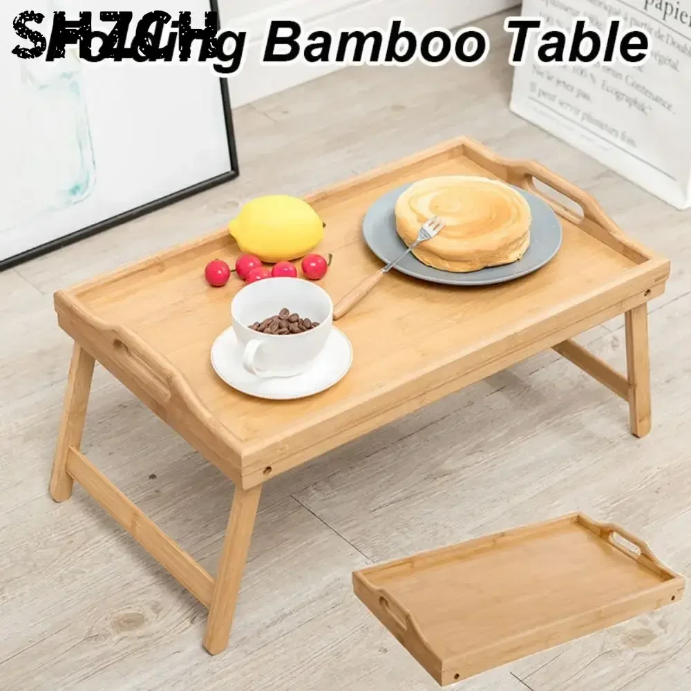 New Folding Table Bamboo Mini Dining-table Multifunction Bed Desk Living Room ， White Desk