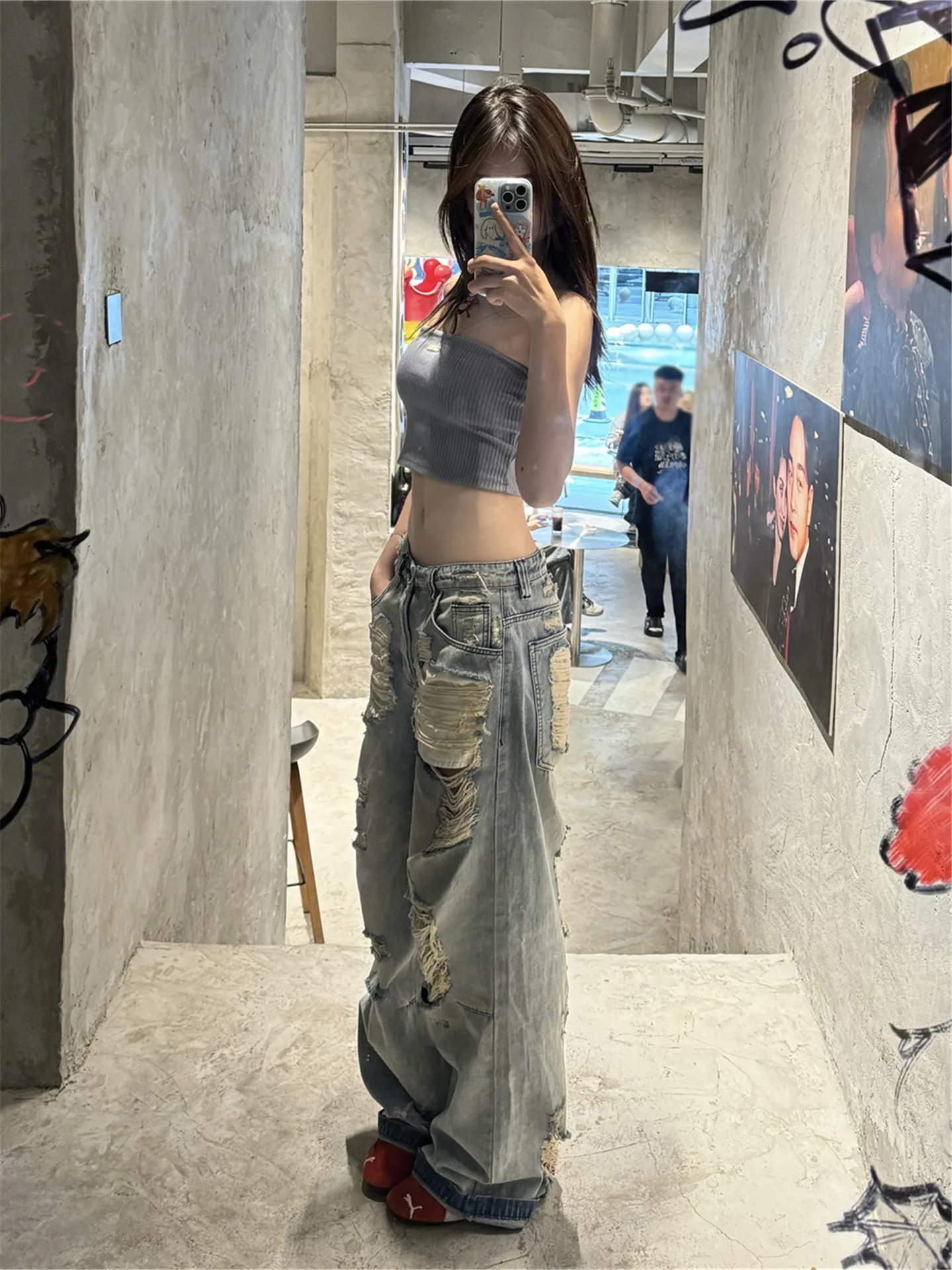 

Extended Size High Waist Straight Leg Jeans Women Summer Thin Loose Slimming Design Wide Leg Pants Casual Cotton Denim
