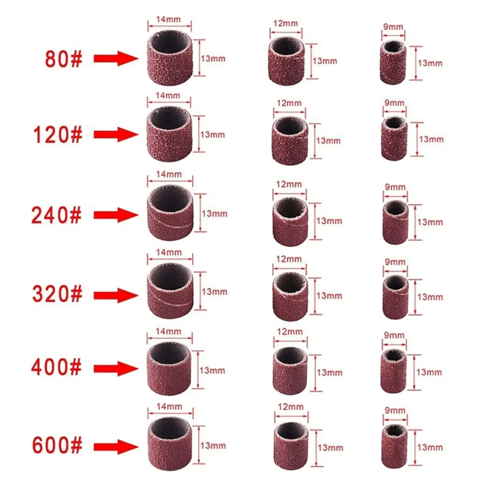 Sanding Drum Set #80-#600 Grit with 9.5mm 12.7mm Sanding Mandrel for Dremel Rotary Tools Abrasive Tools Sanding Bands