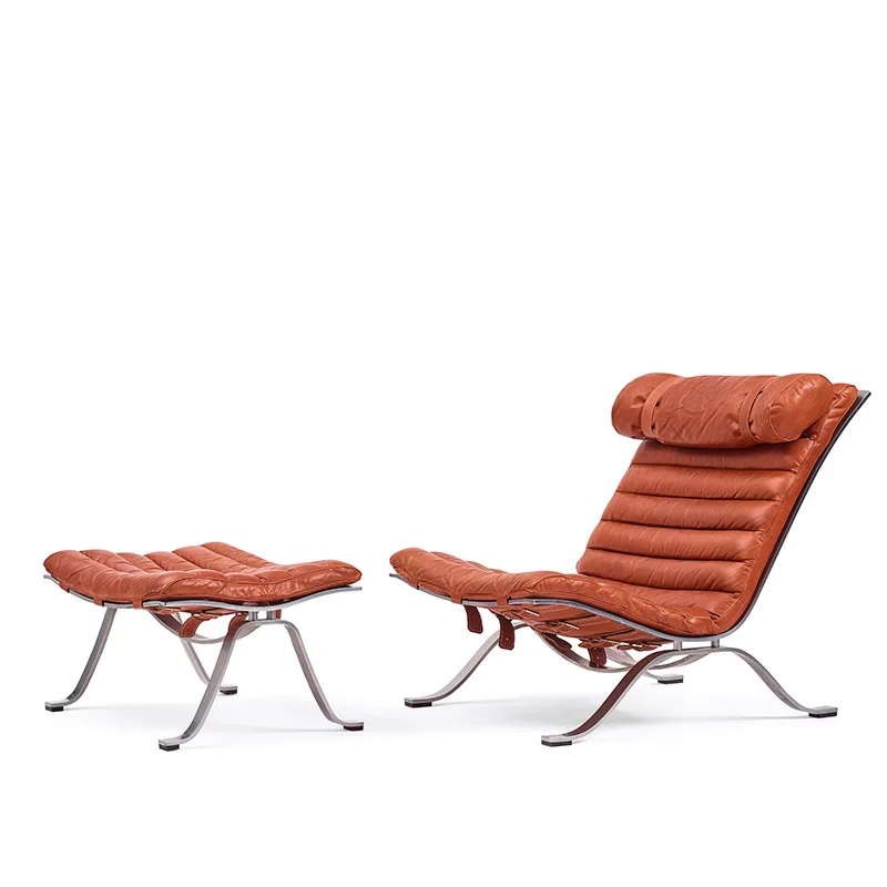 Leather Leisure Chair Light Luxury Simple Medieval Backrest Chair Stainless Steel Chair