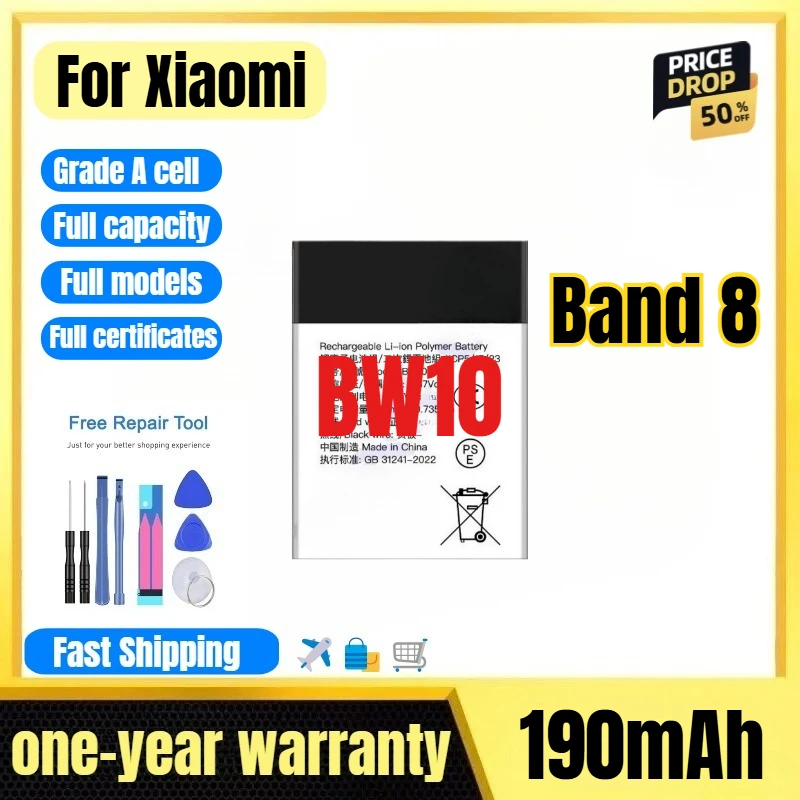 BW10 for Xiaomi Band 8 Watch Battery 0 Cycle High Quality High Capacity Battery Replacement Bateria Grade A Cell with Tools