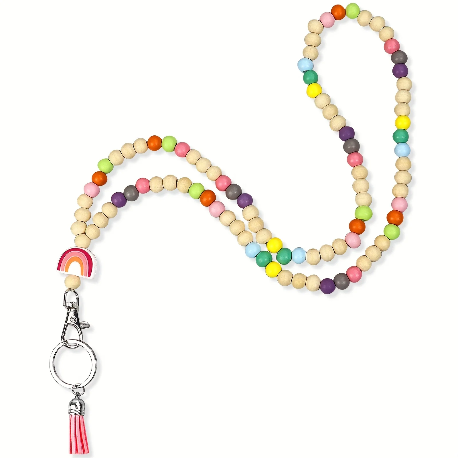 Neck Keychain Strap Boho Tassel Wooden Beaded Lanyard for Keys Keychain ID Card Holder Fashion Necklace Lanyards for Women Gift