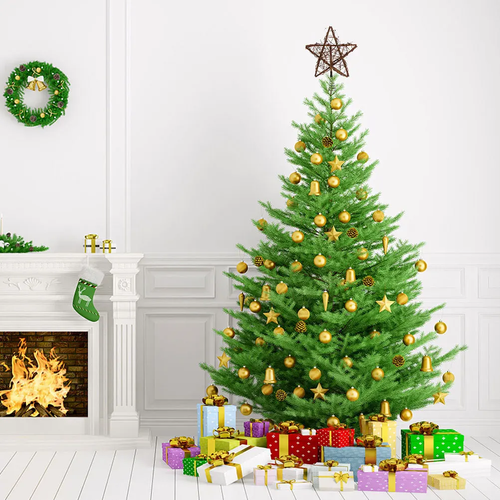 

2pcs Treetop Decoration Wooden Star Adornment Christmas Tree Topper Five-Pointed Star Adornment Xmas Party Decor Supply