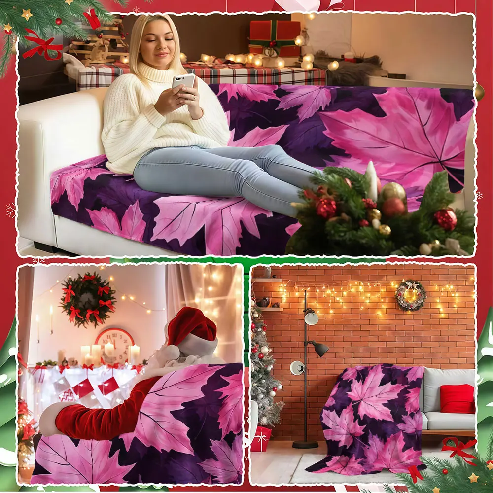 Pink Maple Winter Summer Flannel Blanket Throw Fleece Soft Fuzzy Plush Cozy Fleece Blankets for Sofa Ideal Gifts