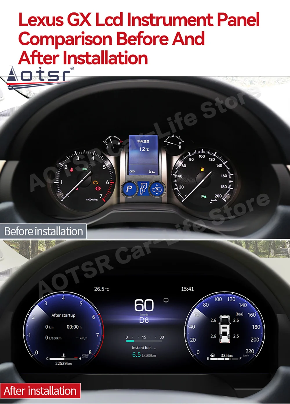 CarPlay Android Auto Camera For Lexus GX GX400 GX460 2010~2021 Digital Instrument Cluster LCD Dashboard Car instrument cluster