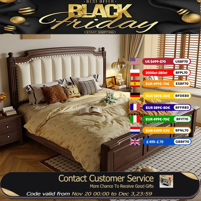 

Europen Waterproof Double Bed Bedroom Designer Wooden Luxury Double Bed Headboards Platform Cama Box Casal Furniture Home