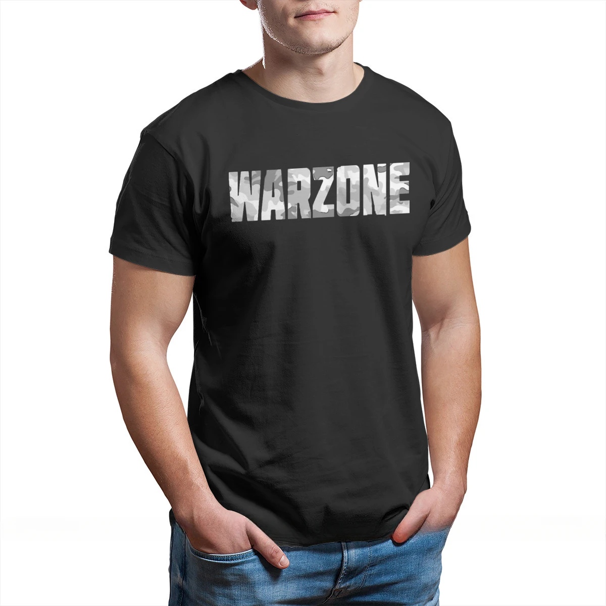 heavyweight Informal  Warzone Game Creative TShirt for Men Camouflage Round Neck Basic  Shirt Personalize Birthday Gifts Tops