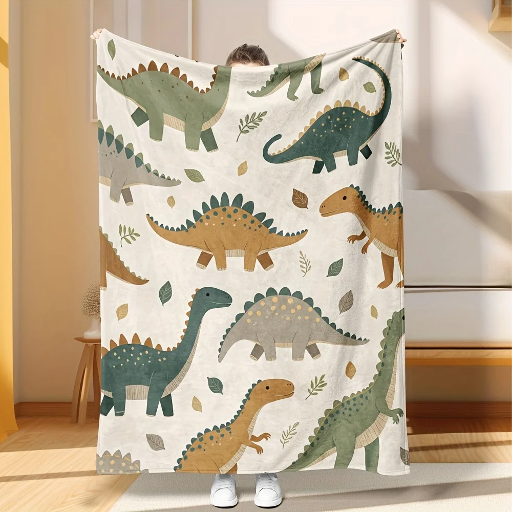 Cute Cartoon Dinosaur Print Throw Blanket for Toddler Nursery Kids Room Decoration Gift 150x200cm Bed Wrap Play