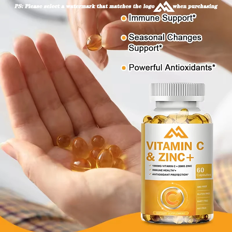 1000mg Vitamin C and 20g Zinc Capsules for Immune Health+Antioxidant Protection Gluten free and Soybean free Non GMO