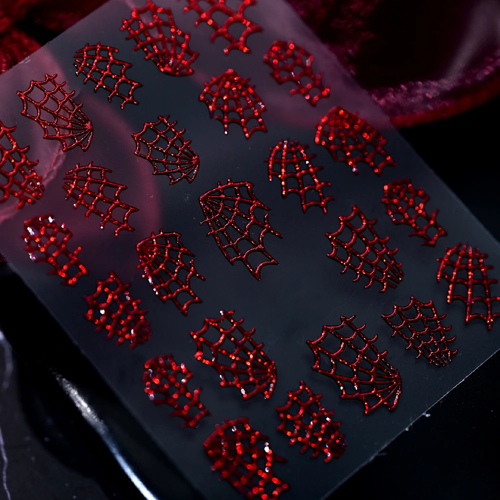 1 Blatt 3D Holographische Glitzer-Spinnennetz-Nagelaufkleber Halloween Glänzende Laser-Spinnennetz-Nagelsticker Selbstklebende Nageldekoration – Detail 6