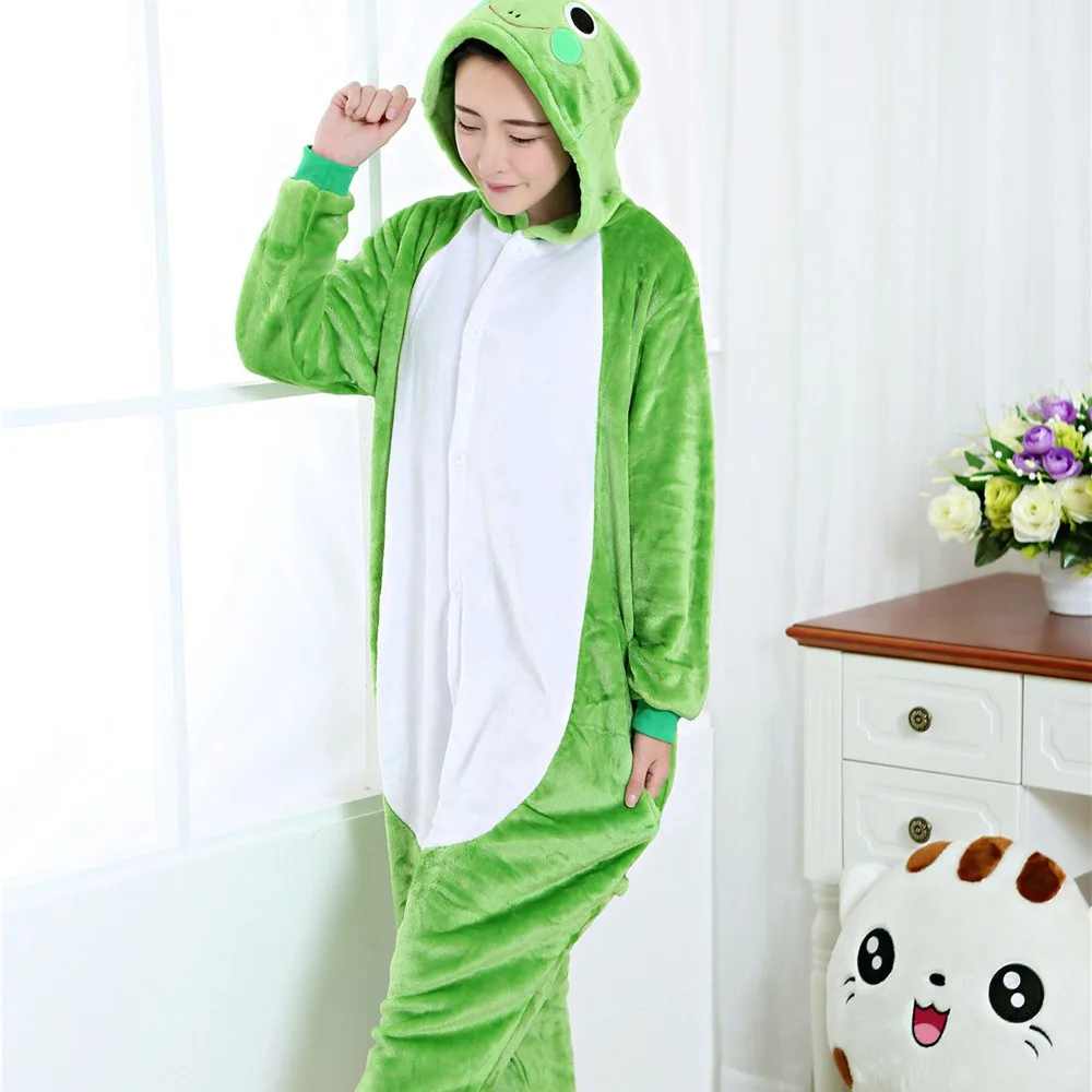 Green Frog Onesie Adults Kids Animal Costume Unisex Women\'s Pajamas Set Cosplay Halloween Christmas One Piece Plush Sleepwear